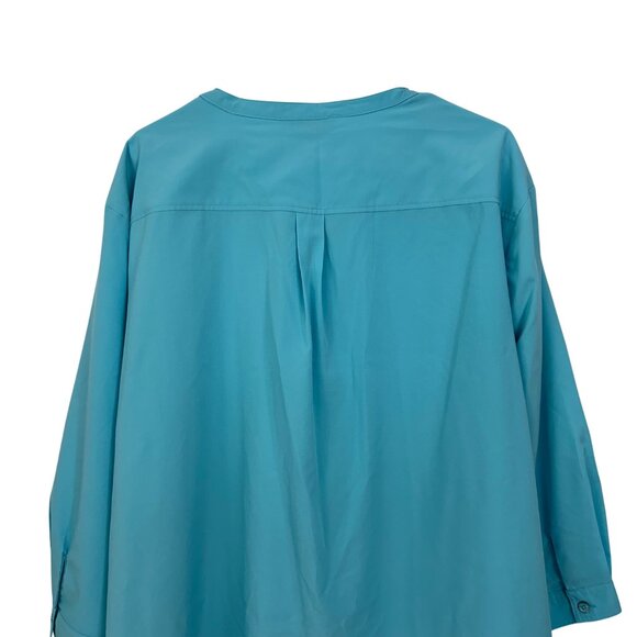 Southern Lady Women 3X Turquoise Button-Up Tunic Blouse Pintuck Front Side Slits - Picture 11 of 14